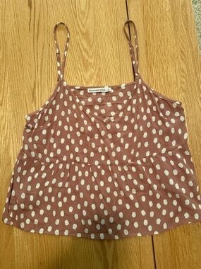 Abercrombie & Fitch Polka Dot Cami Tank Top Size Large Flowy Babydoll Pink Brown